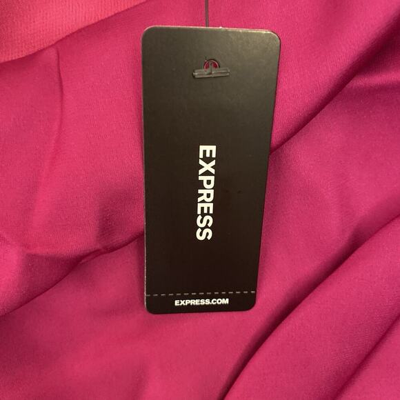 Express Women's Satin One Shoulder Tie Waist Top Bright Pink Size XS - NWT $64 - Picture 14 of 16